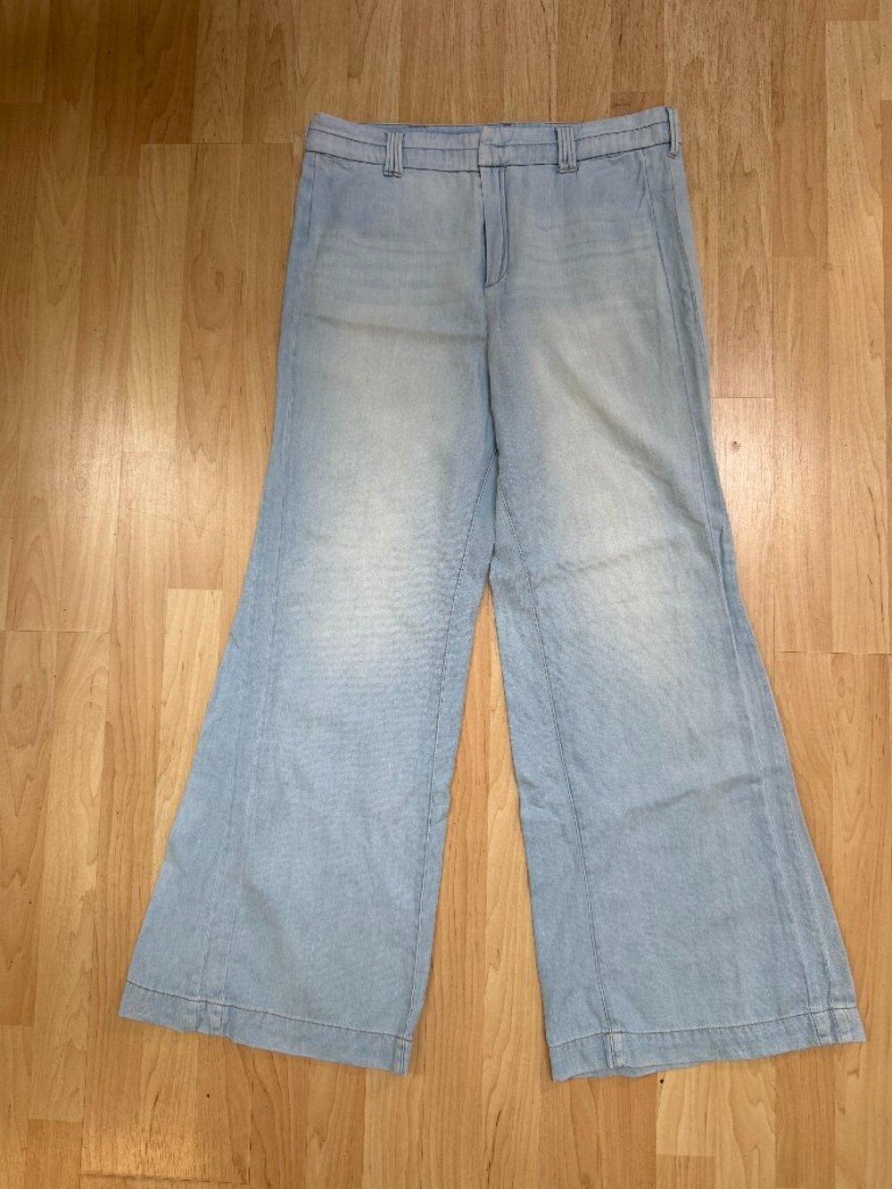 Pilcro Anthropologie Wide Leg Pants High Rise Blue Chambray Linen Blend Size 31